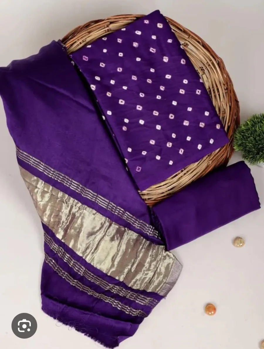 Semi Tussar Bhagalpuri Suit with Shibori Design – Elegant & Handcrafted Ethnic Wear